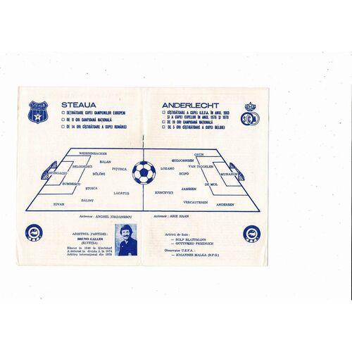 Steaua Bucharest v Anderlecht European Cup Football Programme 1986/87
