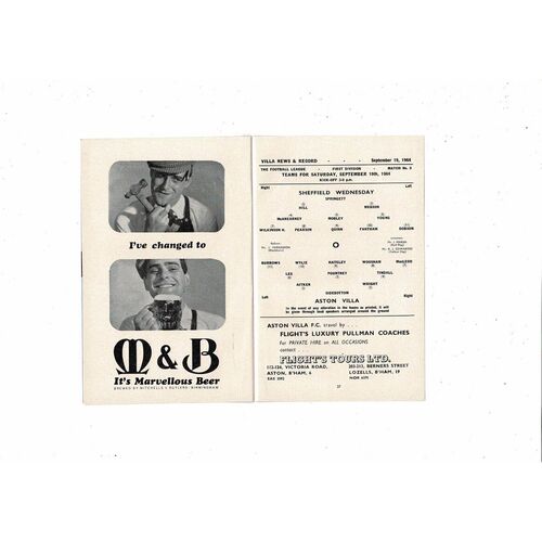 1964/65 Aston Villa v Sheffield Wednesday Football Programme