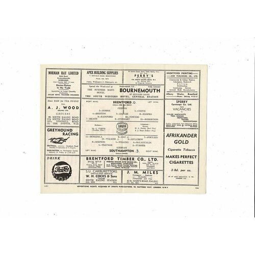1954/55 Brentford v Southampton Football Programme