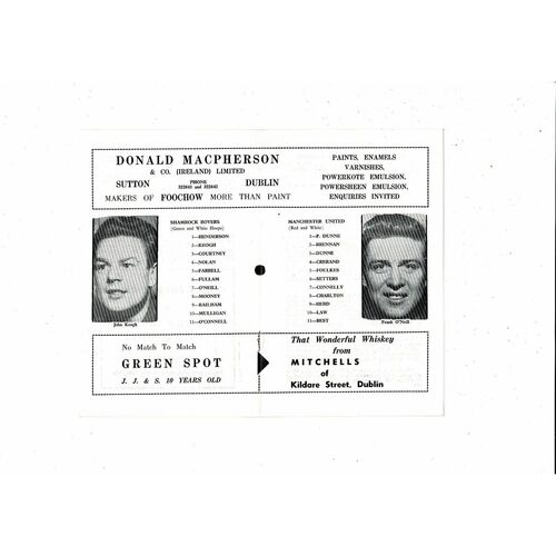 Shamrock Rovers v Manchester United Friendly Football Programme 1964/65