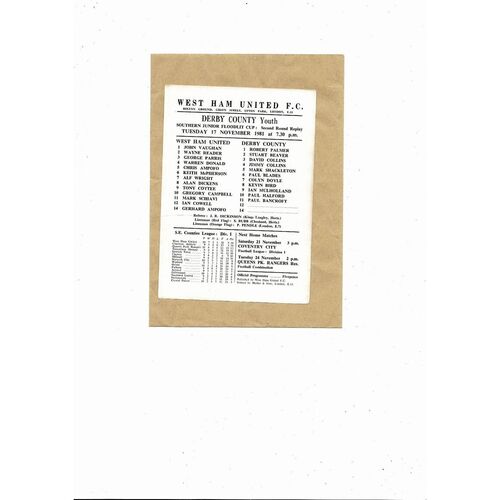West Ham United v Derby County SJF Cup Replay Programme 1981/82