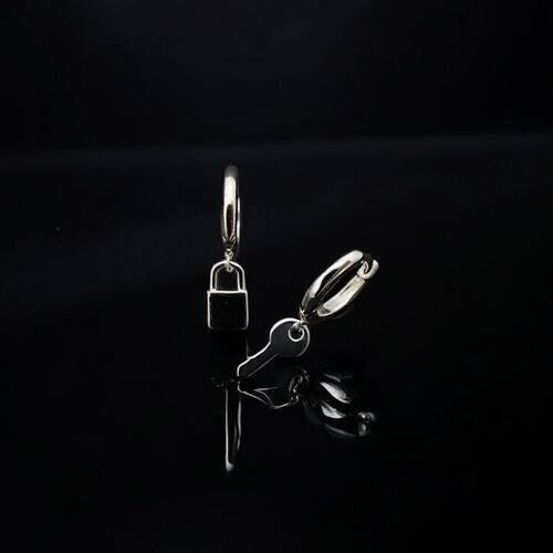 Padlock and key charm hinged huggie hoops