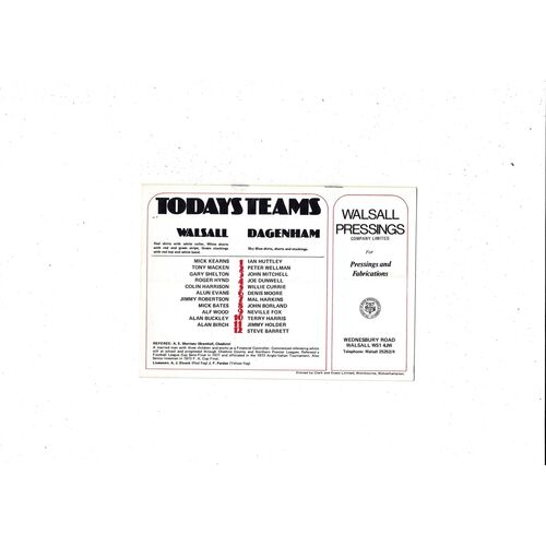 Walsall v Dagenham FA Cup Football Programme 1977/78