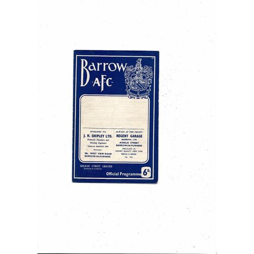 1964/65 Barrow v Aldershot Football Programme