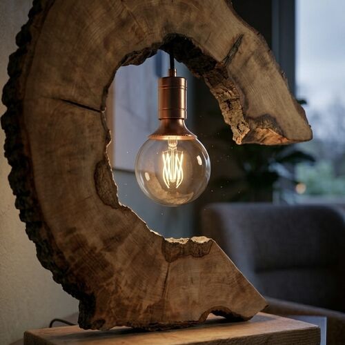 Large Natural Wood Art Lamp.