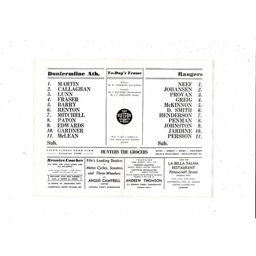 1968/69 Dunfermline v Rangers Football Programme