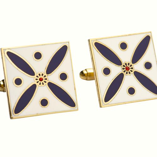 Cufflinks. The Persian Cross. Purple on White with 1 Central Red Stone.