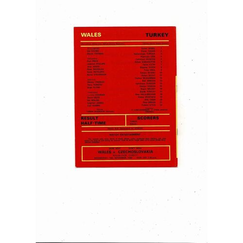 1980 Wales v Turkey Football Programme @ Cardiff