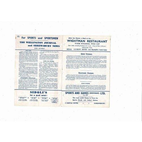 1959/60 Shrewsbury Town v Coventry City Football Programme