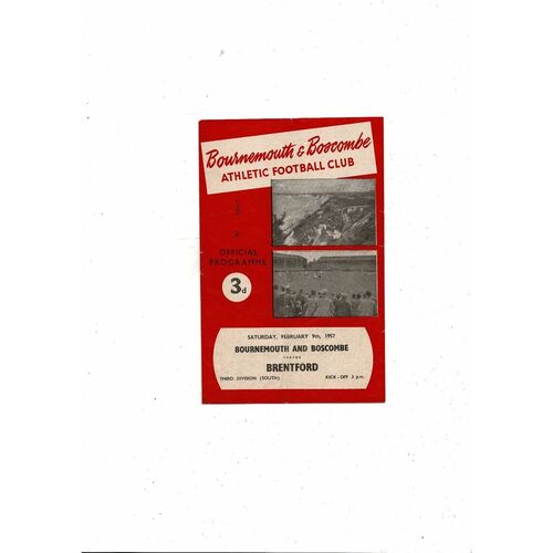 1956/57 Bournemouth v Brentford Football Programme