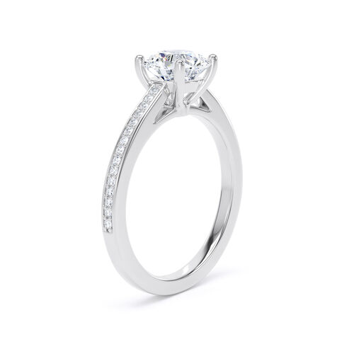 Round brilliant solitaire with straight diamond set shoulders