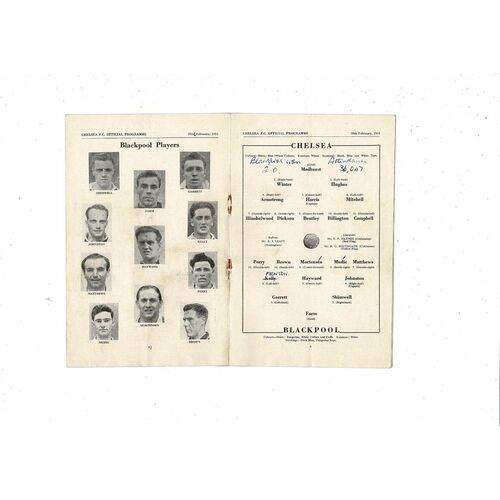 1950/51 Chelsea v Blackpool Football Programme