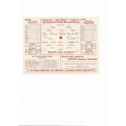 1957/58 Bexleyheath & Welling v Whitstable Kent League Football Programme