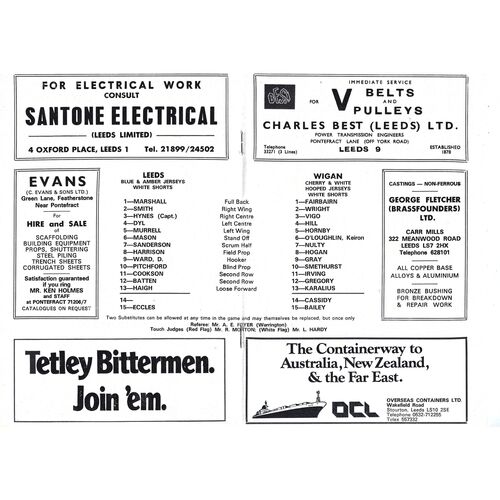 1974/75 Leeds v Wigan (01/03/1975) Rugby League Programme