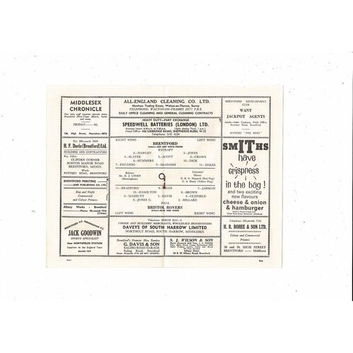 1963/64 Brentford v Bristol Rovers Football Programme