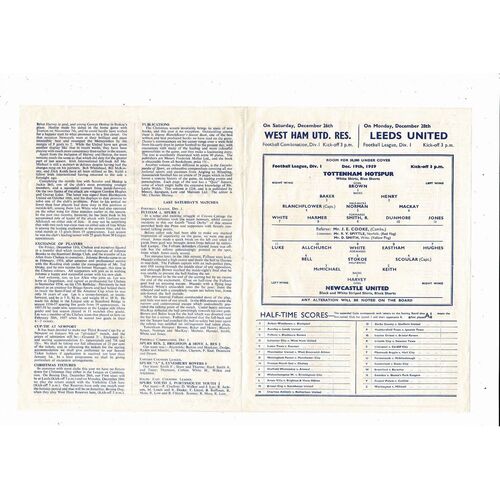 1959/60 Tottenham Hotspur v Newcastle United Football Programme