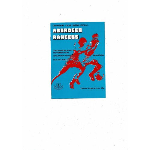 1976/77 Aberdeen v Rangers Scottish League Cup Semi Final Football Programme