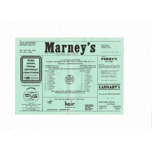 Yeovil Town v Slough Town FA Cup Football Programme 1979/80