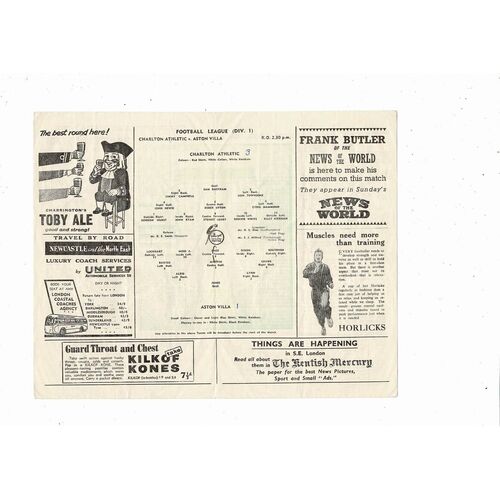 1955/56 Charlton Athletic v Aston Villa Football Programme