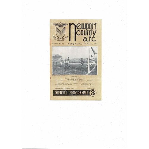1956/57 Newport County v Reading Football Programme
