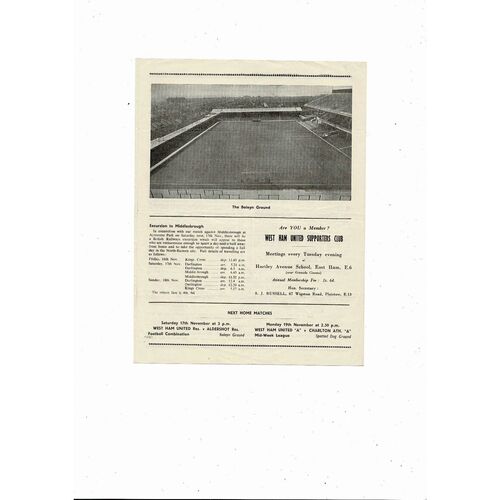 1956/57 West Ham United v Arsenal Southern Floodlight Cup Football Programme