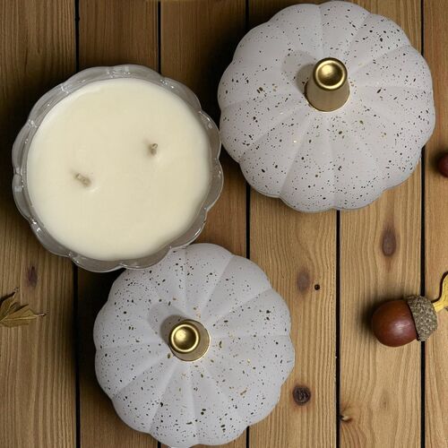 White & Gold Glass Pumpkin Candle - Refillable