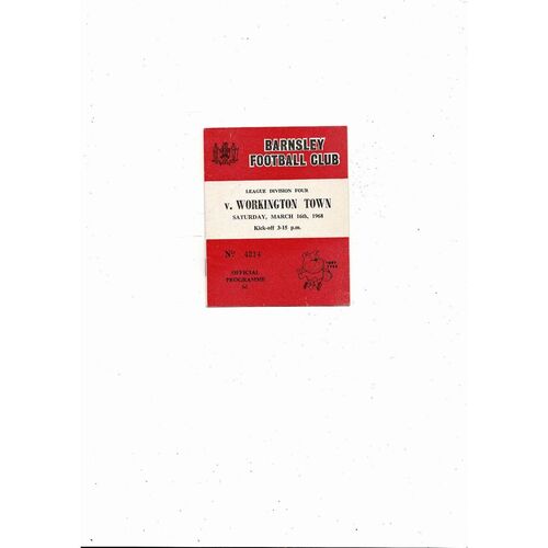 1967/68 Barnsley v Workington Football Programme