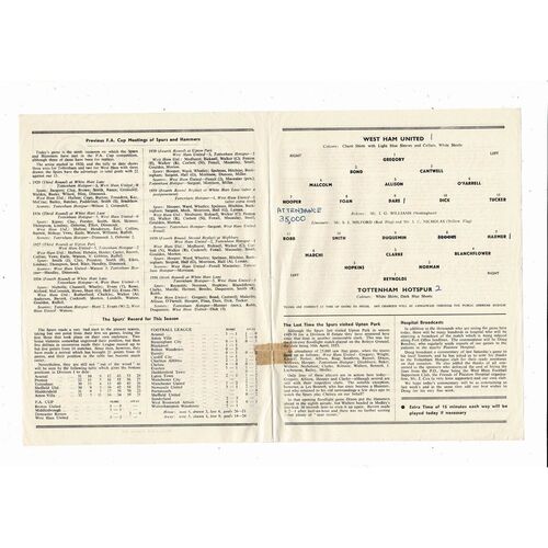 1955/56 West Ham United v Tottenham Hotspur FA Cup Football Programme