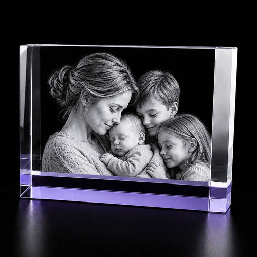 3D Crystal Photo Gift – Lilac Crystal Block 12×8×6cm