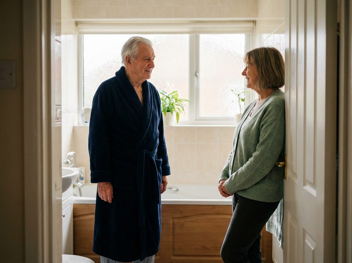 Elderly man receiving reassuring home help support from Your Care Bristol carer during Living Well Visit