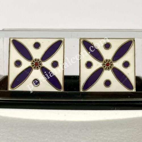 Cufflinks. The Persian Cross. Purple on White with 1 Central Red Stone.