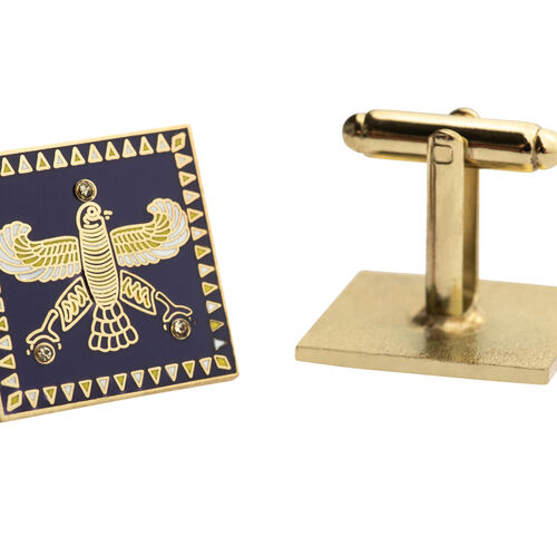 Cufflinks. The Persian Falcon. Purple with 3 Yellow Stones.