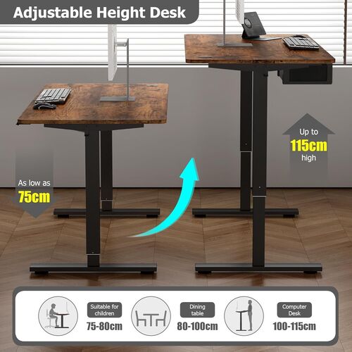 mcc direct Electric Standing Desk, Sit Stand Table, Height Adjustable Electric Standing Computer Desk with Desk Drawer for Home Office(100 X 60cm, White)-Easton