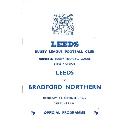 1975/76 Leeds v Bradford Northern (06/09/1975) Rugby League Programme
