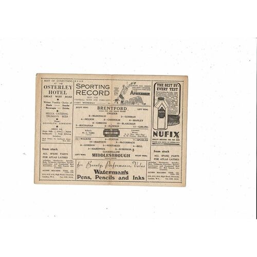 1947/48 Brentford v Middlesbrough FA Cup Football Programme