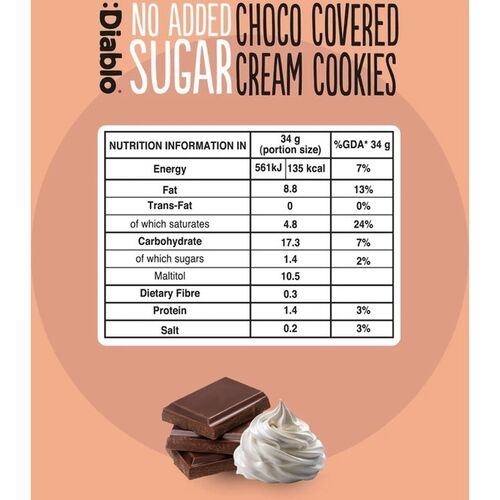 Diablo No Added Sugar Chocolate Covered Cream Cookies 136g