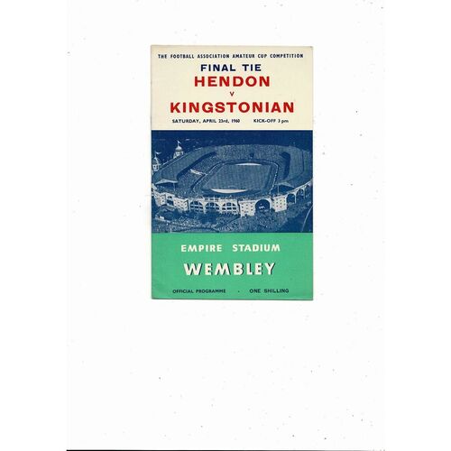 1960 Hendon v Kingstonian Amateur Cup Final Football Programme