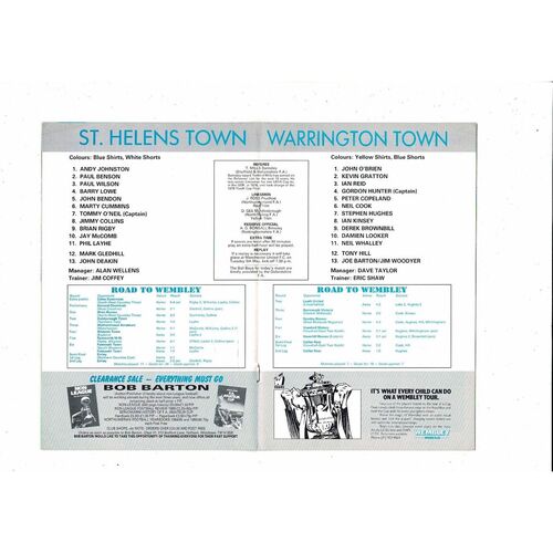 1987 St Helens Town v Warrington Town FA Vase Final Football Programme