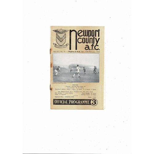 1957/58 Newport County v Brighton Football Programme