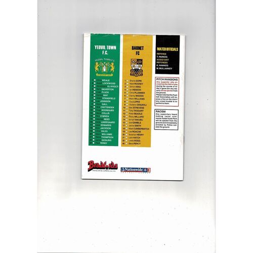 Yeovil Town v Barnet FA Cup Football Programme 2003/04