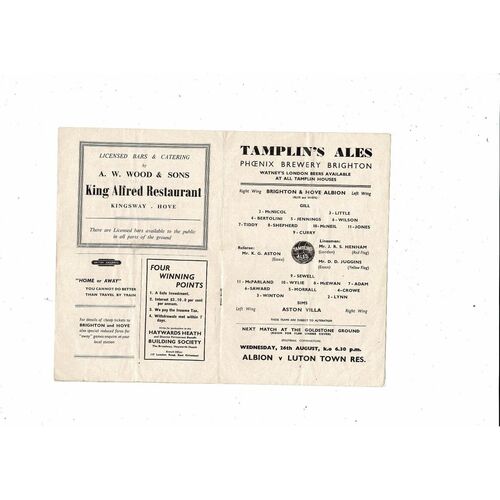 1959/60 Brighton v Aston Villa Football Programme