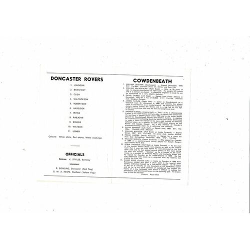 Doncaster Rovers v Cowdenbeath Friendly Football Programme 1971/72