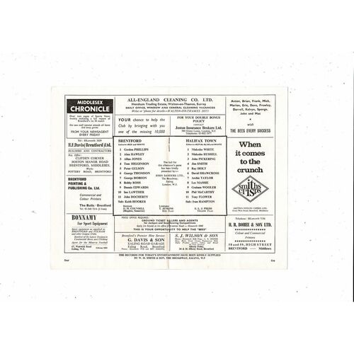 1967/68 Brentford v Halifax Town Football Programme