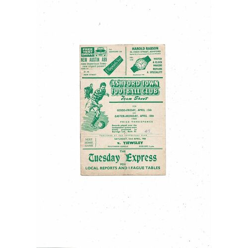 1959/60 Ashford Town v Dover Reserves Southern League Football Programme