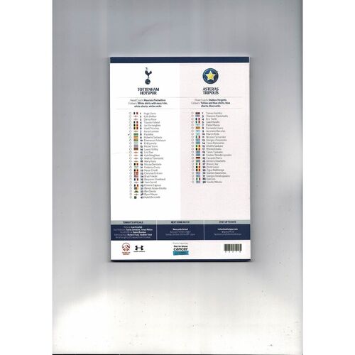 Tottenham Hotspur v Asteras Tripolis Europa League Football Programme 2014/15