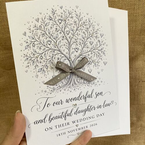 Personalised Diamond and Ribbon Wedding Card