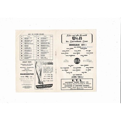 1960/61 Birmingham City v Aston Villa Football Programme