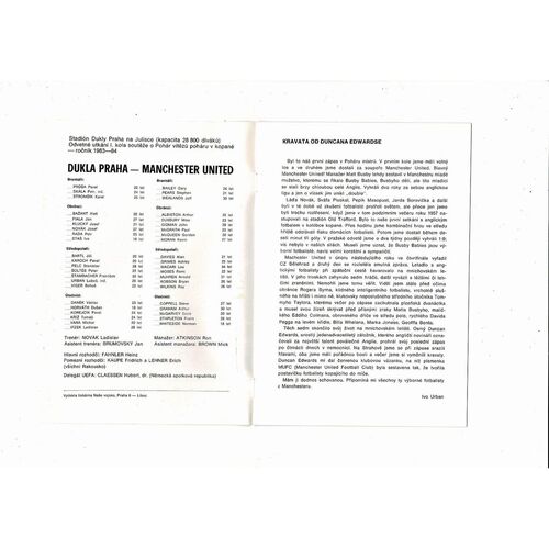 Dukla Prague v Manchester United European Cup Winners Cup Football Programme 1983/84