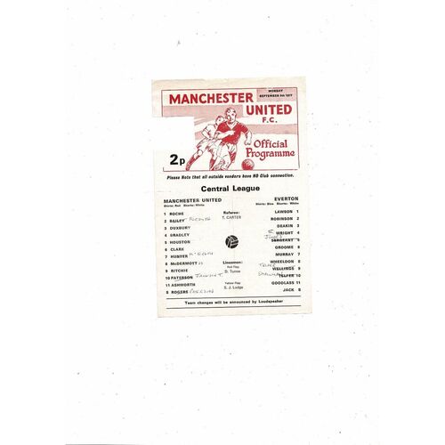 Manchester United v Everton Central League Football Programme 1977/78