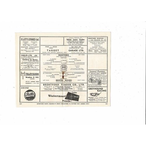 1953/54 Brentford v Bristol Rovers Football Programme